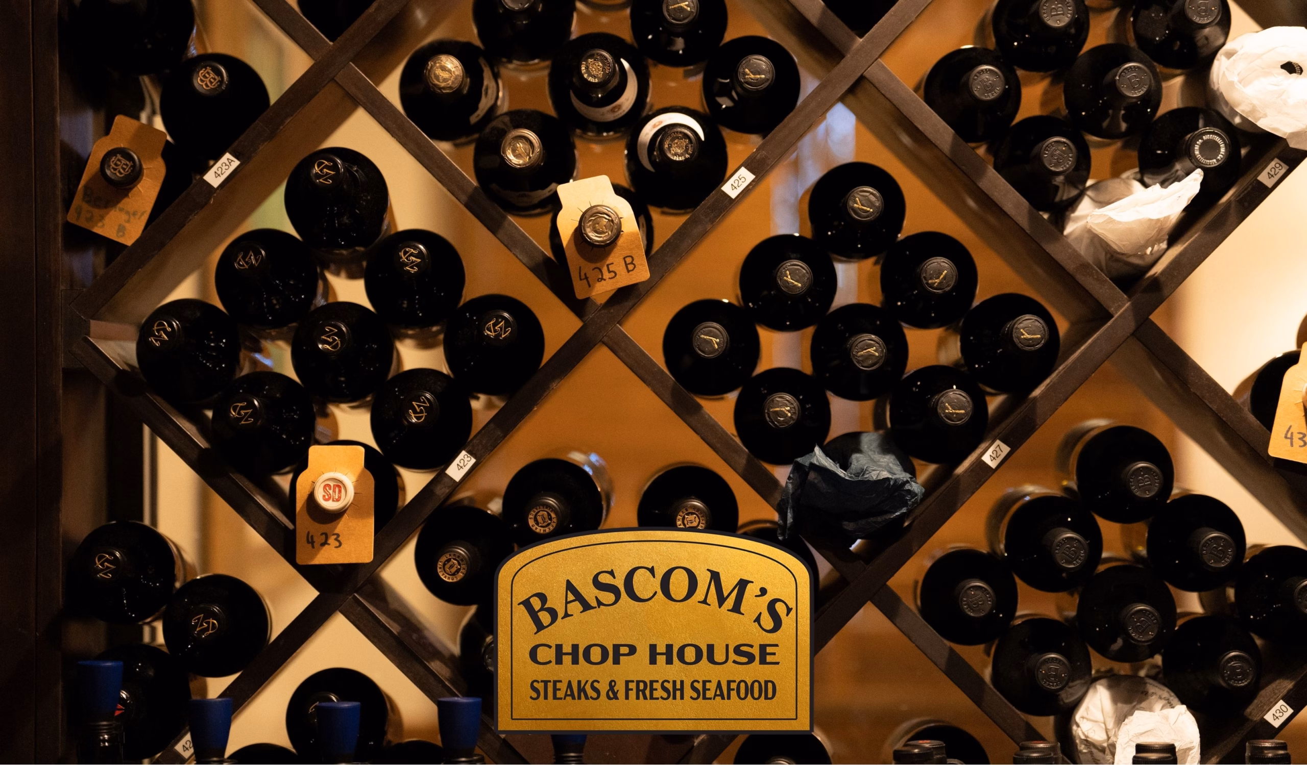 Wine bottles in the cellar at Bascom’s Chop House in Clearwater, Florida
