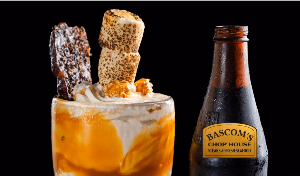 Root Beer Float with brûléed marshmallows and bacon at Bascom’s Chop House